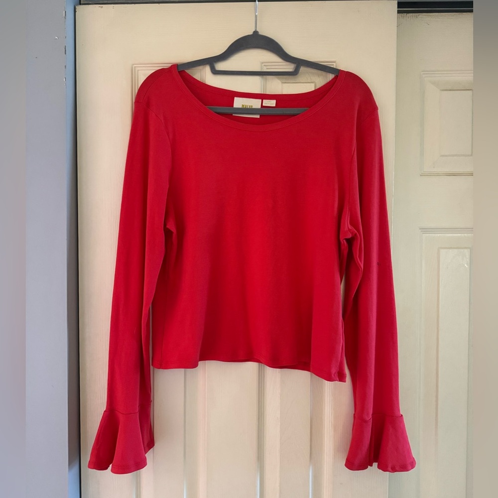 Maeve By Anthropologie Red Bell Sleeve Cotton Boho Blouse• X-Large